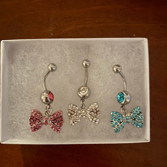 Set of 3 rhinestone belly button rings - Picture 2 of 2